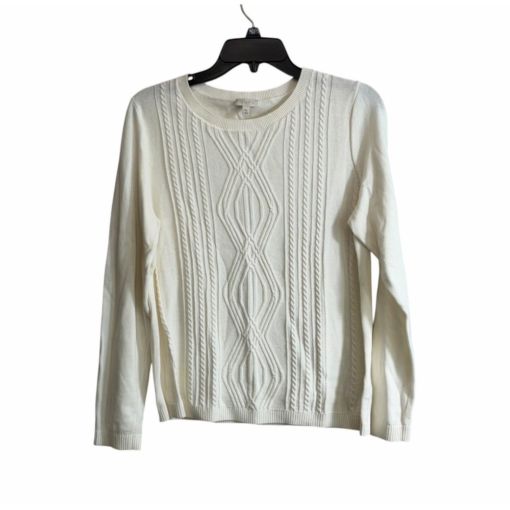 Talbots Med Petite Cream Cable-Knit Sweater Lightweight Capsule Minimal Neutral